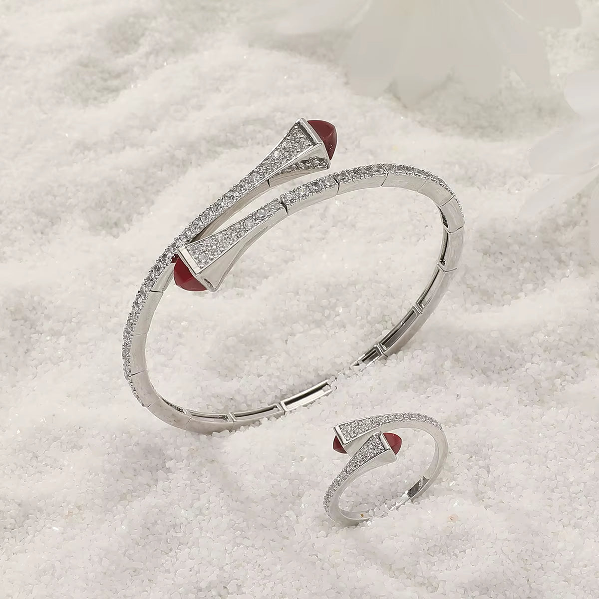 New Romatic Women'S Fashion 2 Pcs Bracelet & Ring Set Colorful Resin Simple Design Open Cuff Bangle Jewelry Set