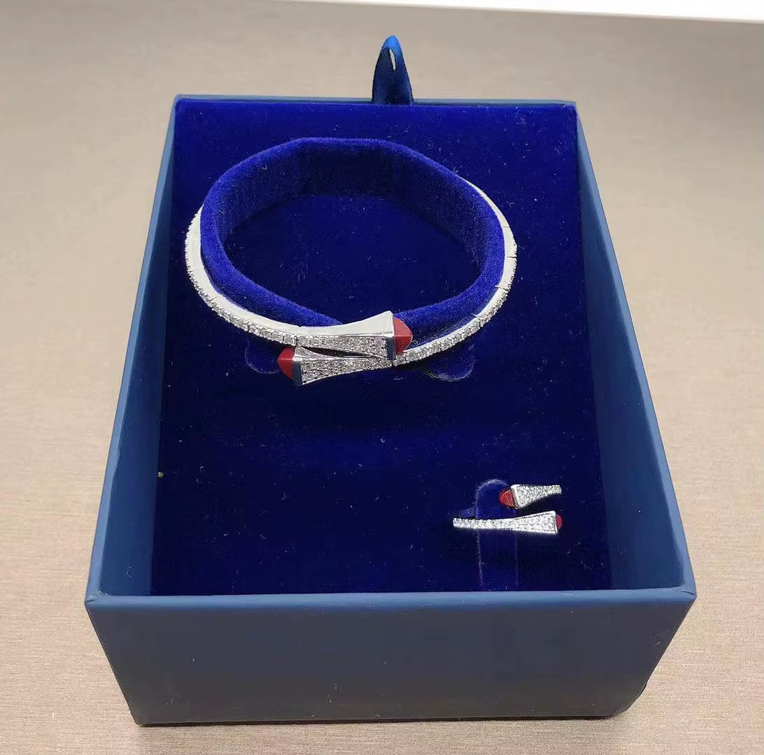 New Romatic Women'S Fashion 2 Pcs Bracelet & Ring Set Colorful Resin Simple Design Open Cuff Bangle Jewelry Set