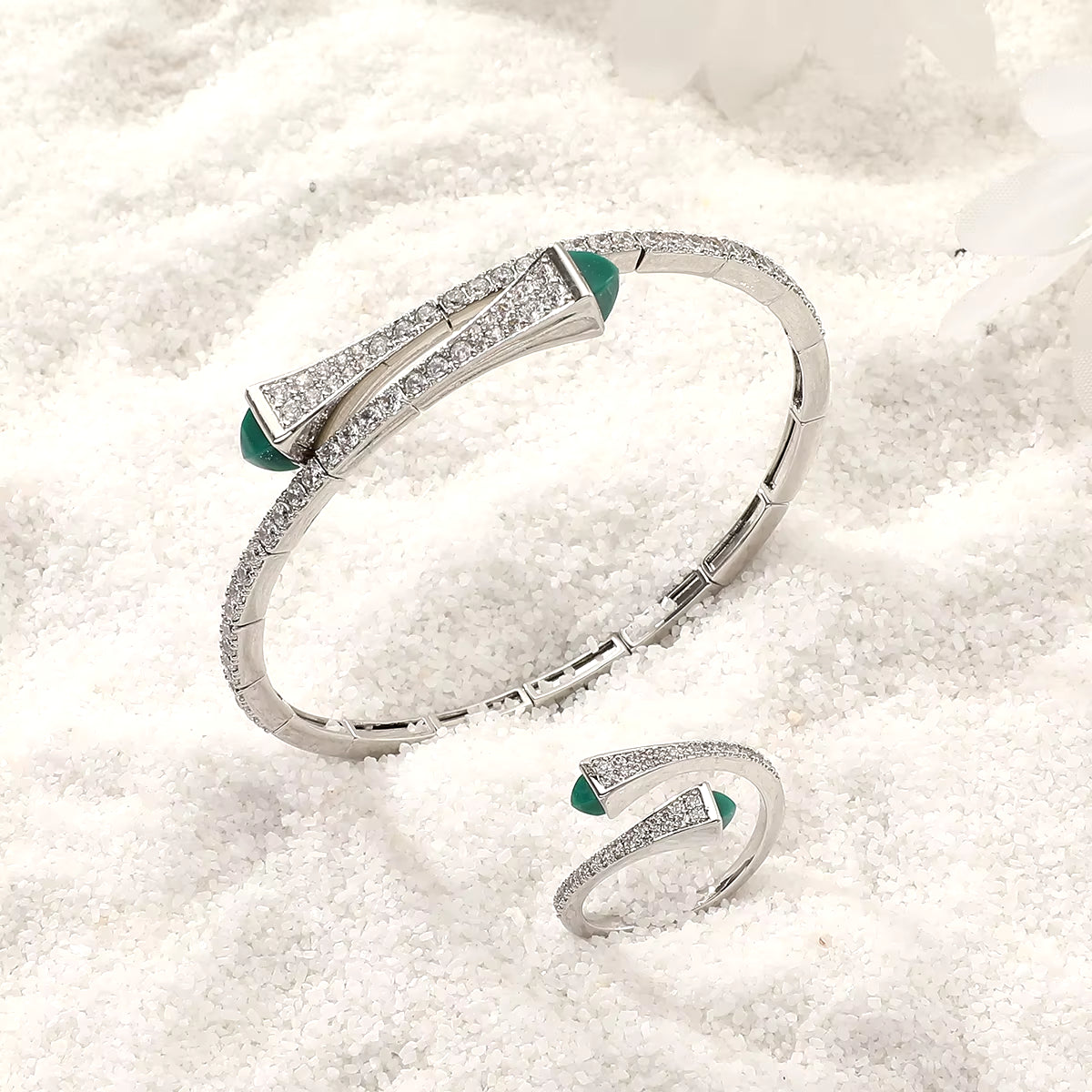 New Romatic Women'S Fashion 2 Pcs Bracelet & Ring Set Colorful Resin Simple Design Open Cuff Bangle Jewelry Set