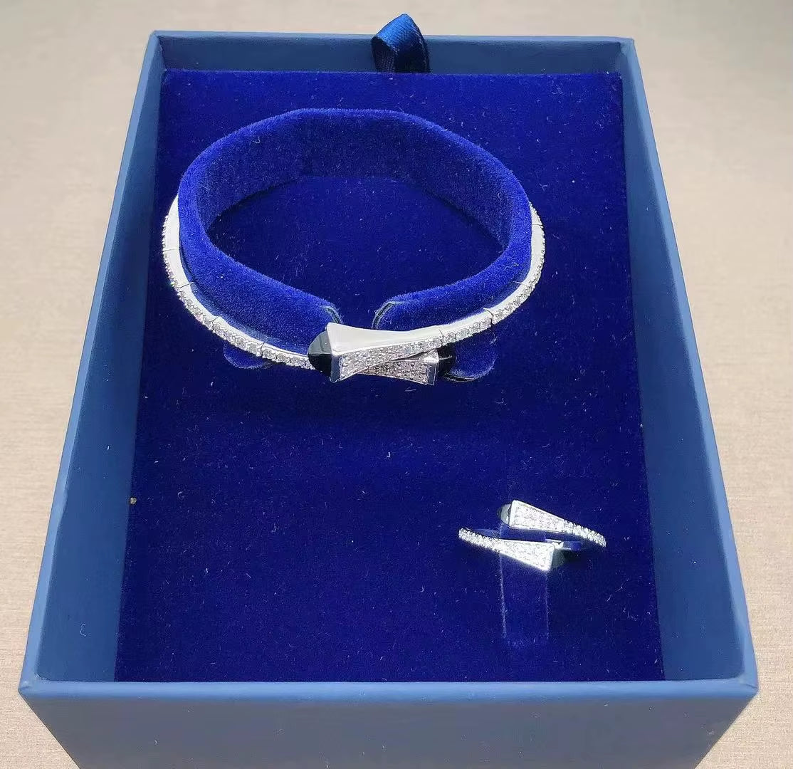 New Romatic Women'S Fashion 2 Pcs Bracelet & Ring Set Colorful Resin Simple Design Open Cuff Bangle Jewelry Set