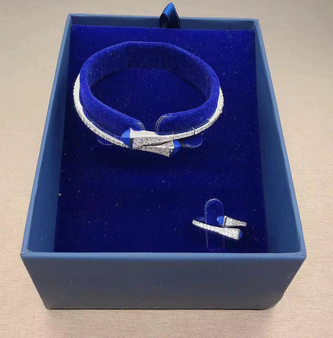 New Romatic Women'S Fashion 2 Pcs Bracelet & Ring Set Colorful Resin Simple Design Open Cuff Bangle Jewelry Set