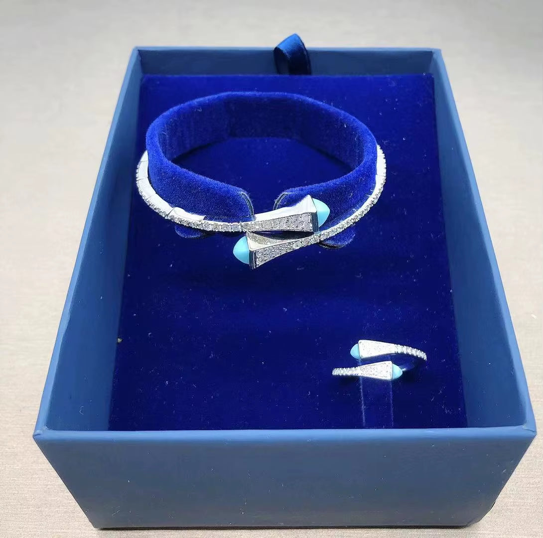 New Romatic Women'S Fashion 2 Pcs Bracelet & Ring Set Colorful Resin Simple Design Open Cuff Bangle Jewelry Set