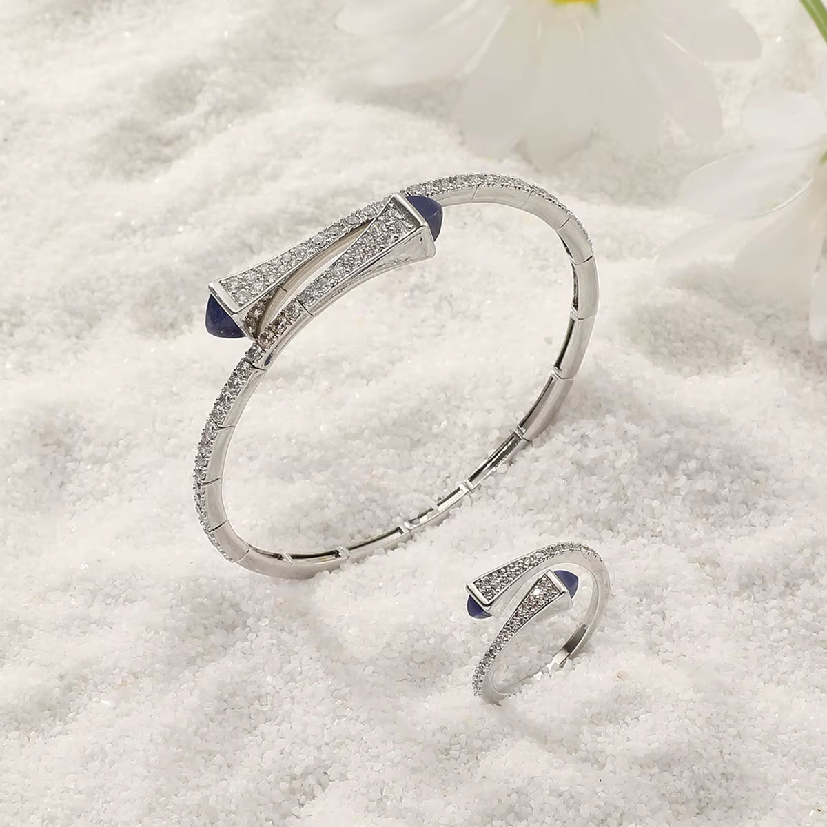 New Romatic Women'S Fashion 2 Pcs Bracelet & Ring Set Colorful Resin Simple Design Open Cuff Bangle Jewelry Set