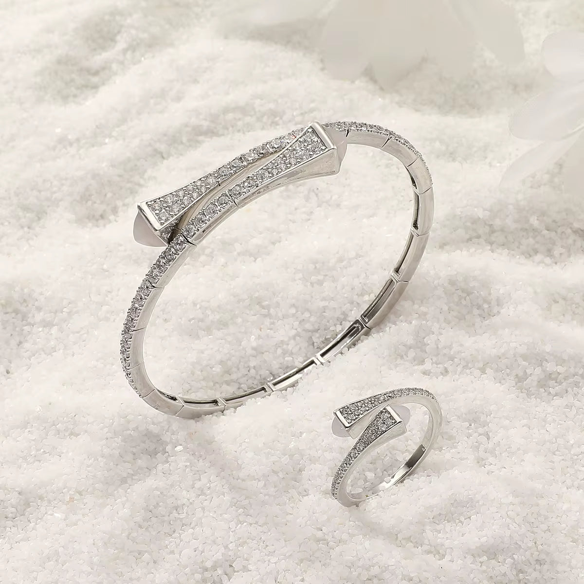 New Romatic Women'S Fashion 2 Pcs Bracelet & Ring Set Colorful Resin Simple Design Open Cuff Bangle Jewelry Set