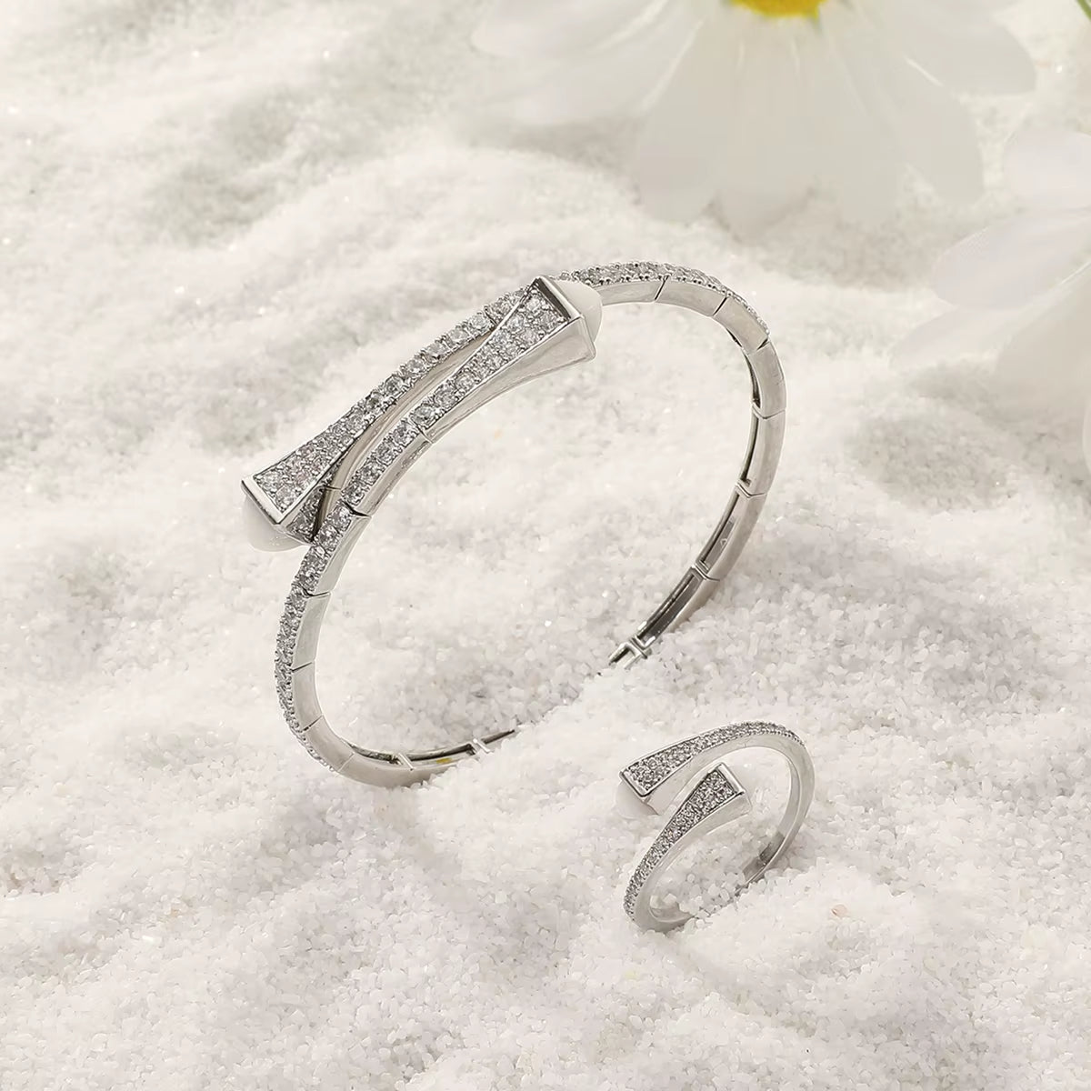 New Romatic Women'S Fashion 2 Pcs Bracelet & Ring Set Colorful Resin Simple Design Open Cuff Bangle Jewelry Set